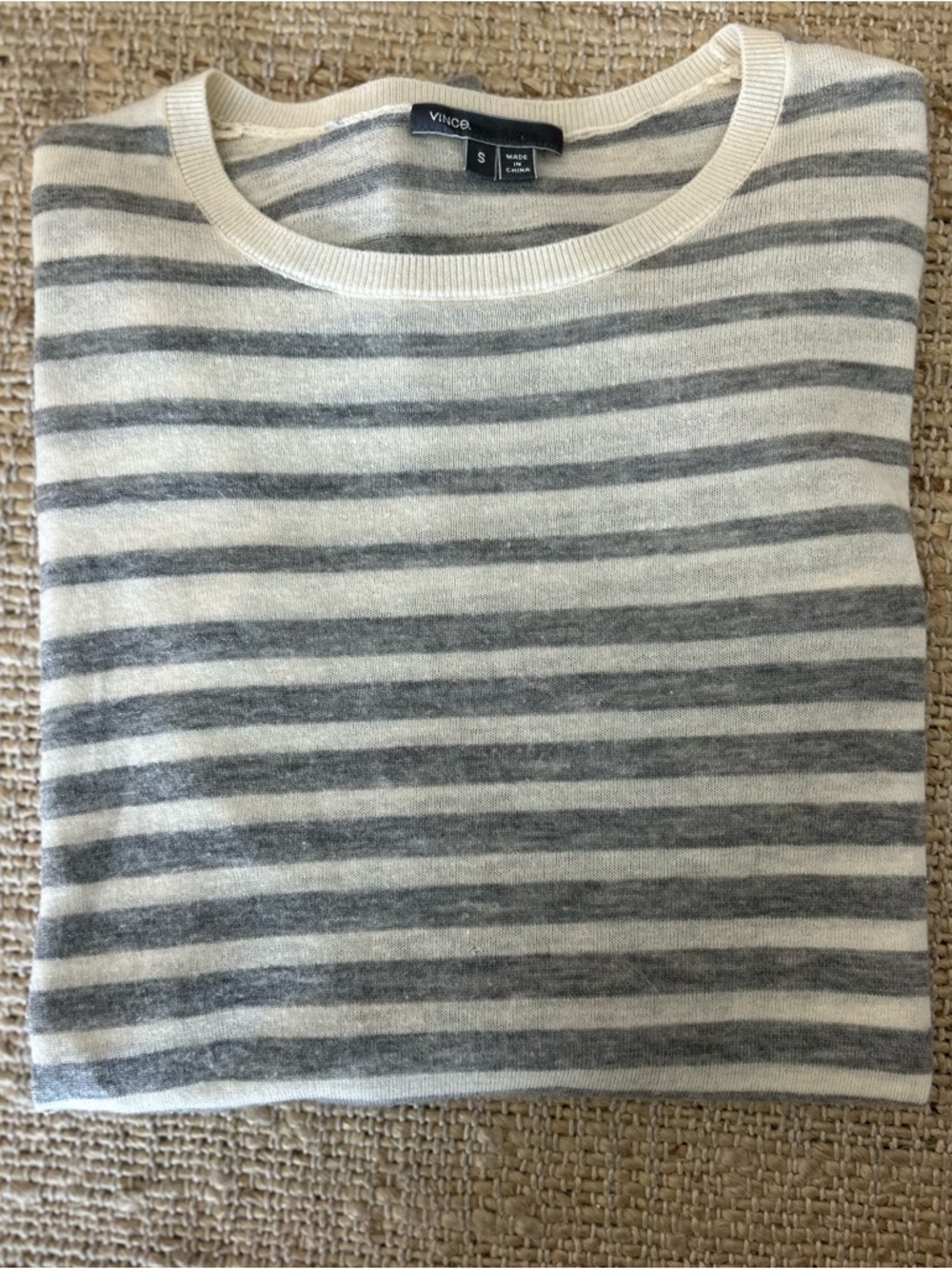 Vince Gray & White Striped Lightweight Crewneck Sweater - Picture 7 of 8